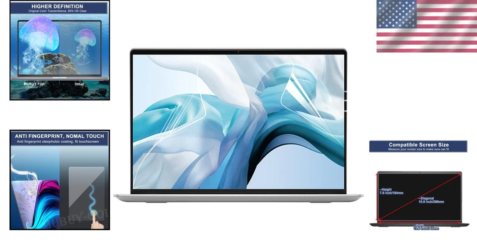 Protector Pantalla Portátil Alta Definición 15.6" - Resistencia a Arañazos 5H (Paquete de 2) Foto 2 de 4