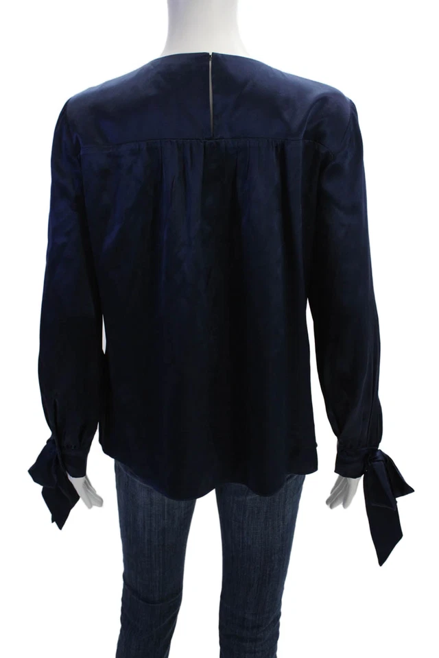 Blusa Parker Mujer Seda Detalle Recortado Puño Atado Manga Larga Azul Talla S Foto 3 de 4