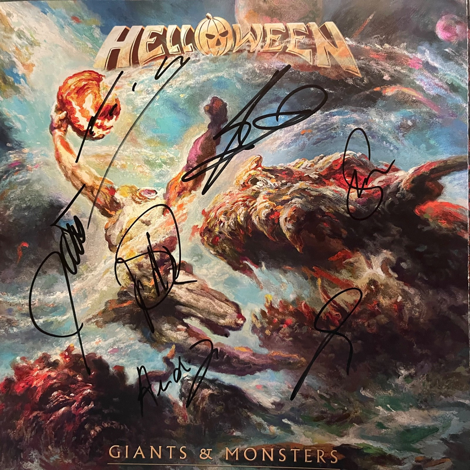 Helloween Giants & Monsters vinyl booklet full band  autographed signed autogram