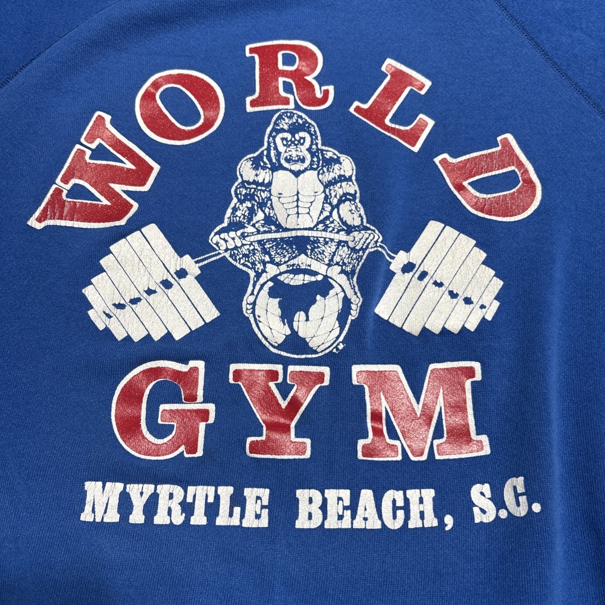 VINTAGE 80's WORLD GYM MYRTLE BEACH DOUBLE SIDED PRINT SWEATSHIRT