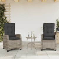 Gartensessel 2Er Set Mit Kissen Aus Poly Rattan Verstellbar Grau