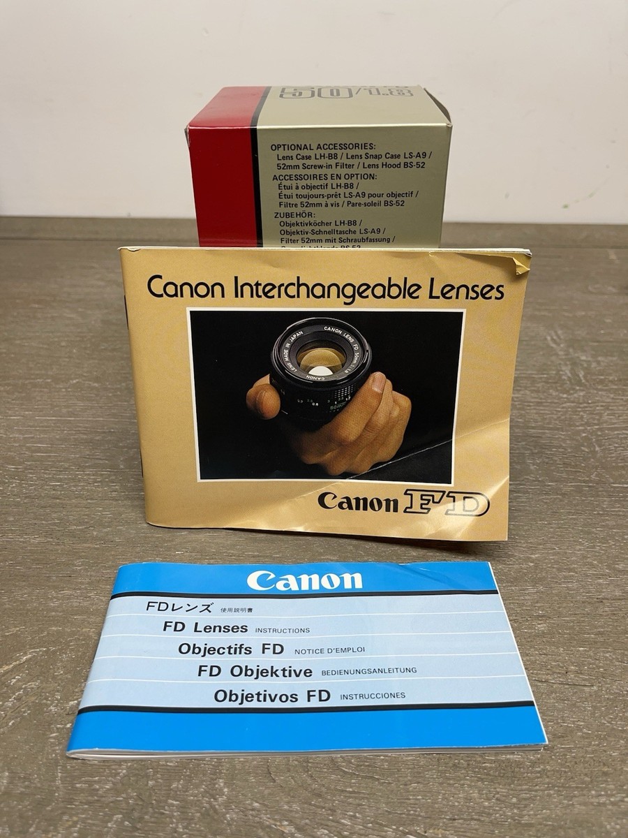 Vintage Canon FD 50mm 1:1.8 SC Lens, W/ Caps, Black Camera Lens