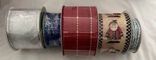 Lot of 5 Assorted Christmas Craft or Wrapping Ribbon Spools New Santa Silver