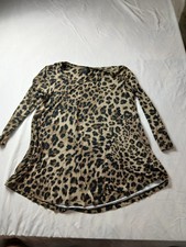 JM Collection Womens Plus 0X Leopard Print Long Sleeve Tunic Top Tan Black