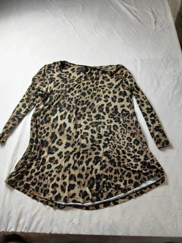 JM Collection Womens Plus 0X Leopard Print Long Sleeve Tunic Top Tan Black