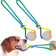 Dog Balls For Aggressive Chewers 2 Pieces Glow Tug Teether With Rope Pet