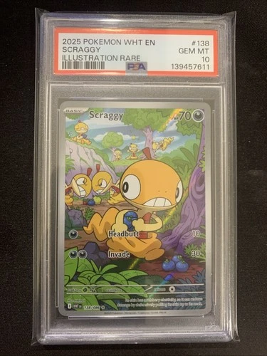 2025 Pokémon TCG Scraggy 138/086 Illustration Rare White Flare PSA 10 (Low Pop)
