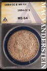 1884-CC Morgan Dollar - ANACS MS 64 - Scarce  No Reserve  #SLK654