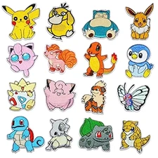 Pikachu Pokeman Anime PKMN Patches Set of 16, Iron On/Sew On