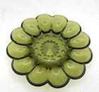 Vintage Deviled Egg Plate Avocado Green Anchor Hocking Fairfield MCM 70's