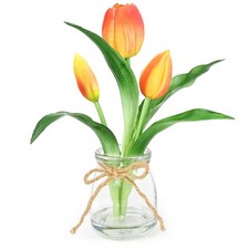 Artificial Tulips in Vase Real Touch Orange Flowers with Faux Water Centerpiece