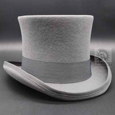 Gray  Top Hat Wool Felt Victorian Slash Mad Hatter Steampunk Rock Star