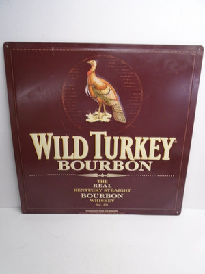 AUTHENTIC  ''Wild Turkey Bourbon'' METAL STORE DISPLAY SIGN - 24'' x 24'', EMBOSSED
