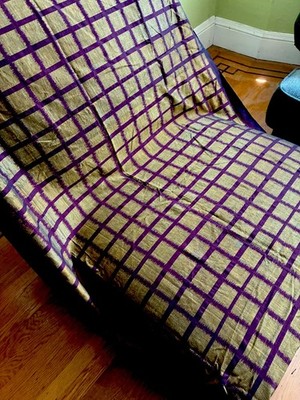 Vtg Batik Dyed Tablecloth 80'' x 41'' Oxblood Burgundy and Gold Plaid Beautiful!