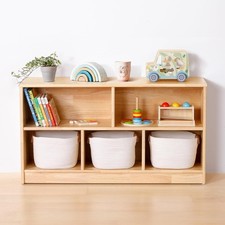 Rubber Wood 5-Compartment Montessori Shelf, 43.3" L, 2-Tier Toy Organizers and