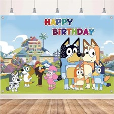 Bluey Sheepdog Happy Birthday Backdrop  Kids Birthday Party Decoration 5x3ft