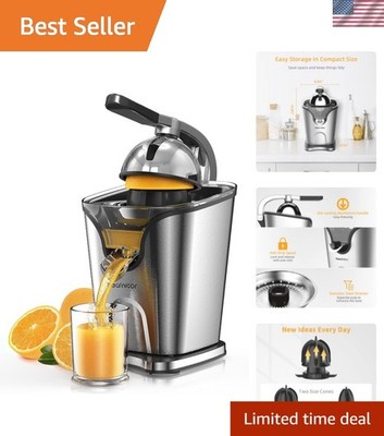 150W Electric Citrus Juicer Squeezer with 2 Cones, Stainless Steel Quiet Oran...