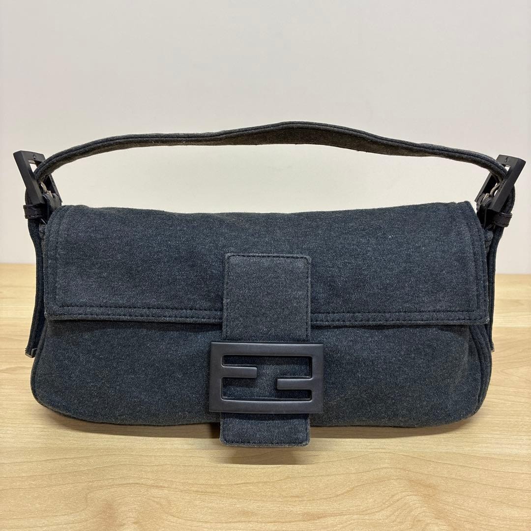 FENDI Mamma Bucket Shoulder Bag Cotton Dark Gray From Japan Used Rare item Auth
