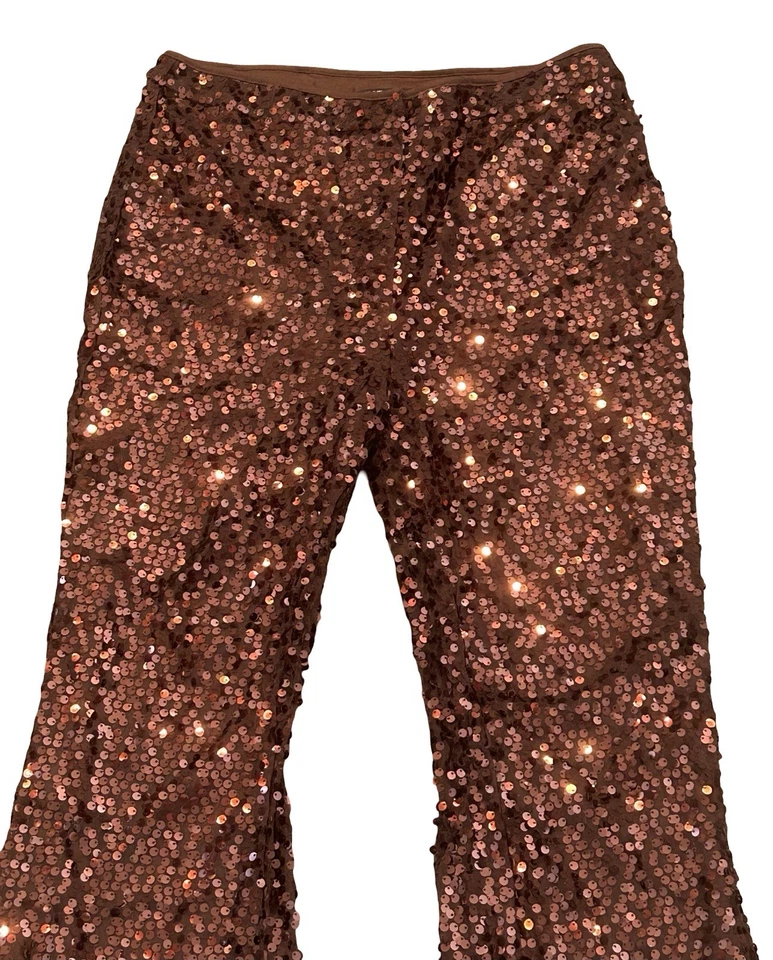 Sexy Pantalones de pierna acampanados de lentejuelas marrones Nasty Gal para mujer talla M ropa de club nocturno salir al club Foto 4 de 4
