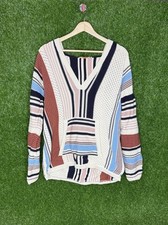 TORY BURCH Hooded Sweater Women s Size M Multicolor Boho Knit Pullover Hoodie