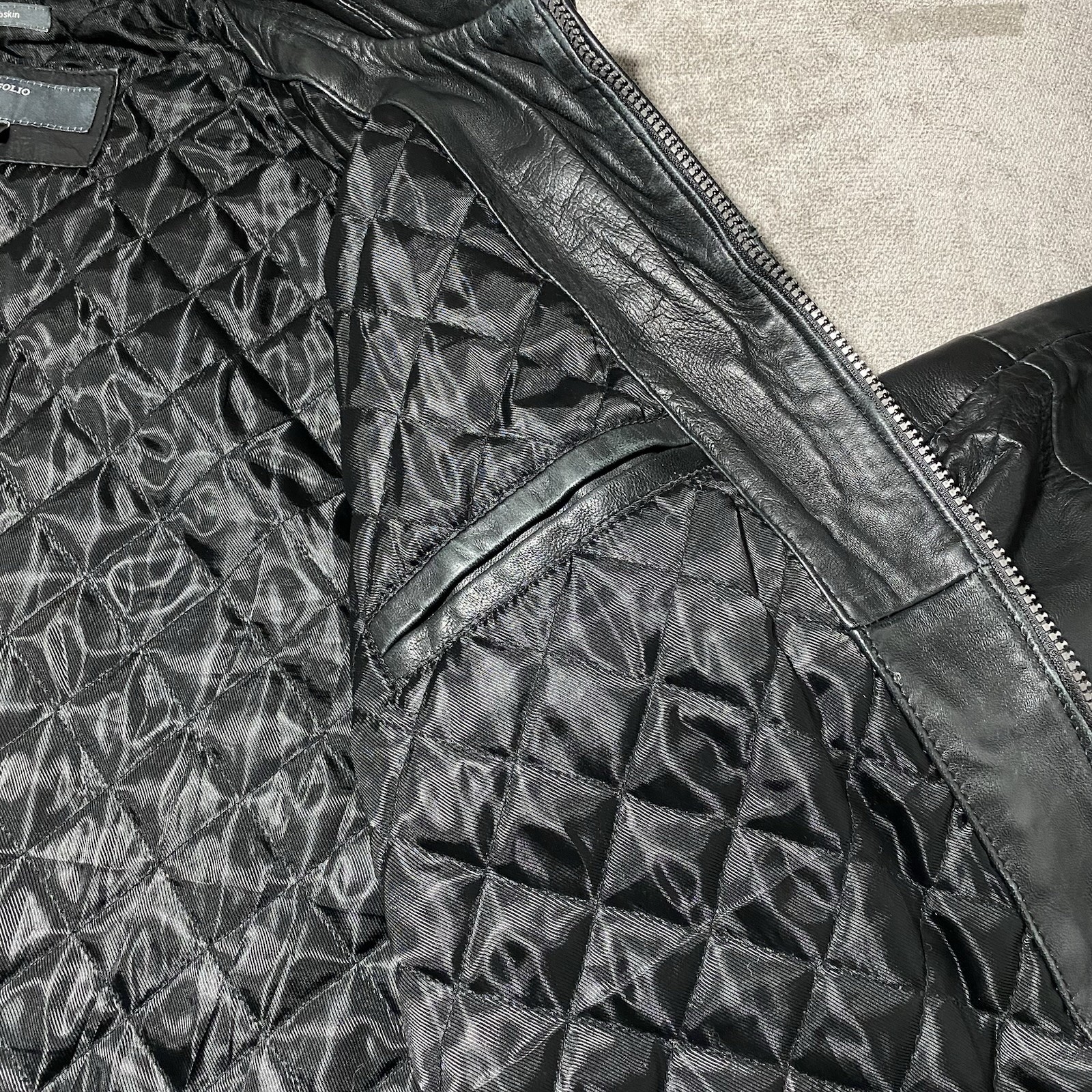 Vintage Perry Ellis Portfolio Lambskin Leather Jacket Men’s XL Black Quilted