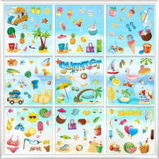 134 Pcs Summer Beach Window Clings, 9 Sheets Decals, 8 X 12 In