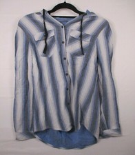 Boston Traders Small S Long Sleeve Hooded Button Down Striped Shirt Pockets