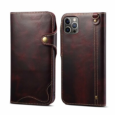 Real Genuine Leather Flip Wallet Case Cover For iPhone 17e Air 16 15 14 13 12 11