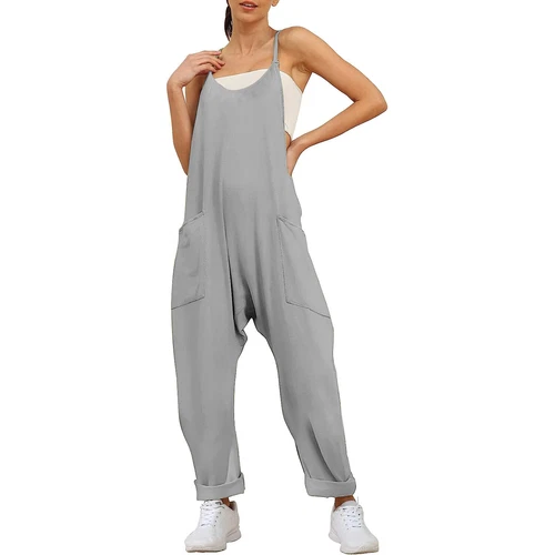 Jumpsuits Casual Rompers Sleeveless Loose Spaghetti Strap Baggy Pocket for Women - Bild 19 von 42