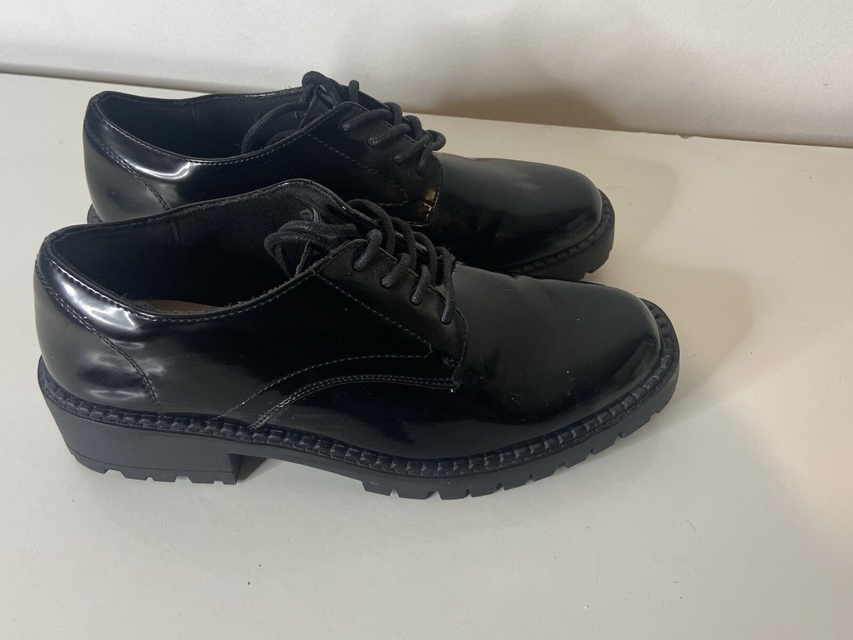 Black Patent Chunky Lace Up Shoes Brogues Size Primark Workwear