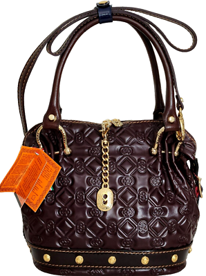 🌞MARINO ORLANDI ITALIAN DESIGNER STUDDED BROWN LOGO LEATHER