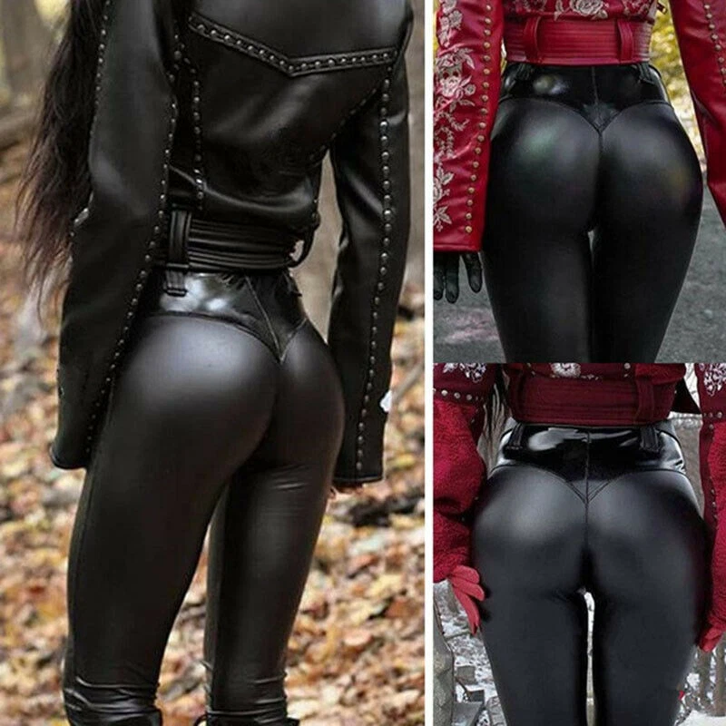 Goth black leather best sale leggins