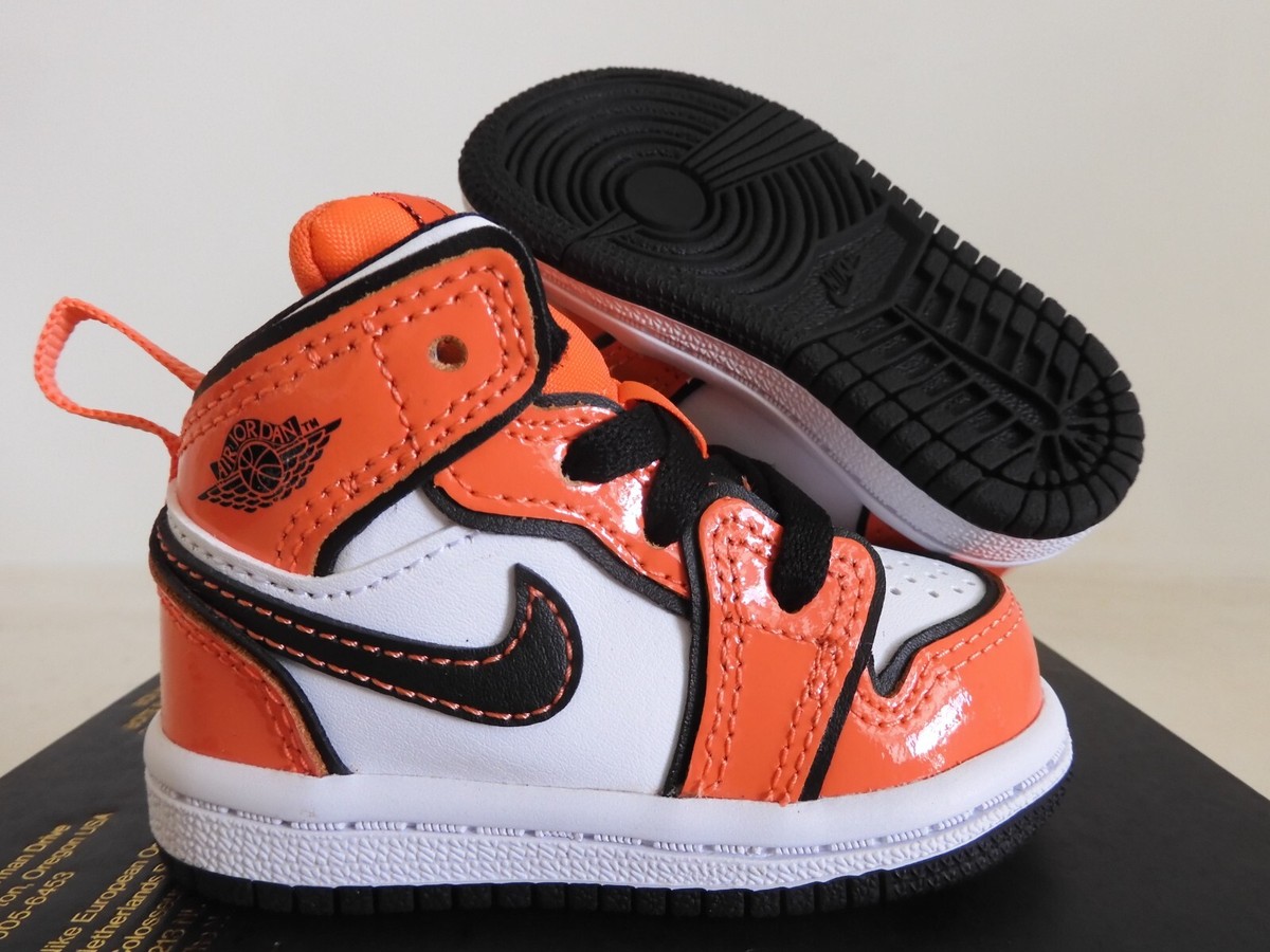 Nike Air Jordan 1 Mid Se (Td) Turf Orange-Black-White Sz 3c