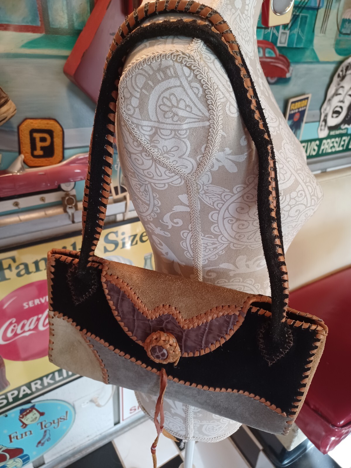 Unique Suede Patchwork Boho Purse Shoulder Bag Bo… - image 17