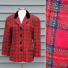 Vintage 90s y2k Talbots Red Green Stuart Tartan Plaid Preppy Blazer Jacket 14