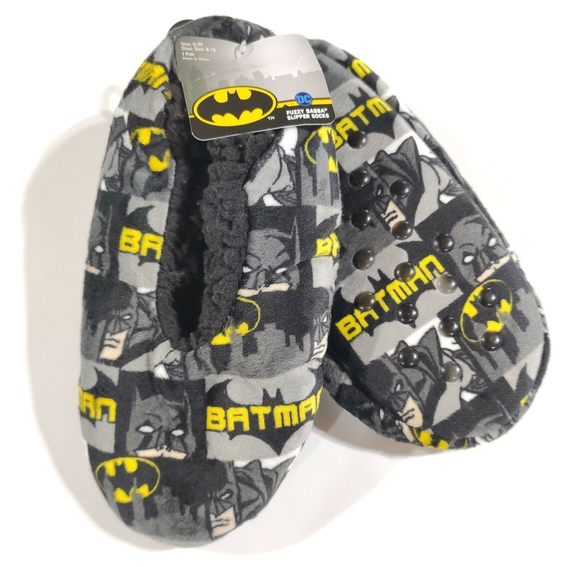 Batman Slipper Boys Small-Medium House Shoes Socks fits Shoe Size 8-13 Gift-image