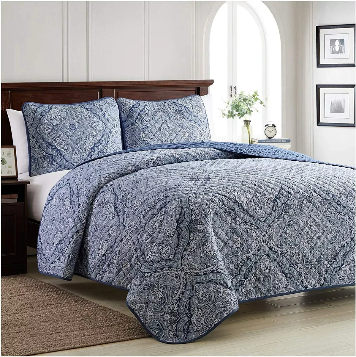Blue and cheap white coverlet