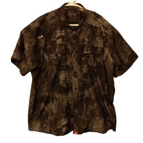 Huk fishing shirt mens XL Xlarge black Kryptek Raid short sleeve button