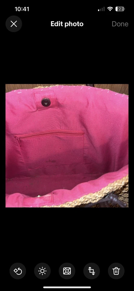 Liz Claiborne Mambo Straw Wicker 粉色衬里托特包 — 第 3/4 张图片