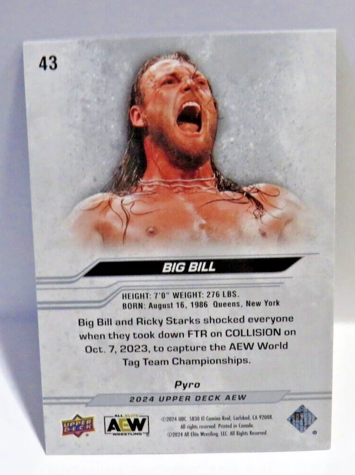AEW Upper Deck 2024 Big Bill Pyro #43 Parallel Base Card Wrestling - Image 2 of 3
