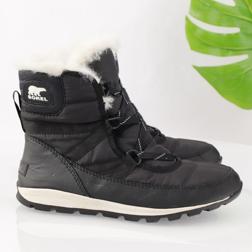 Sorel Womens Whitney Boot Size 8.5 Black Nylon Quilted Lace Up Bootie Waterproof - Image 3 of 4