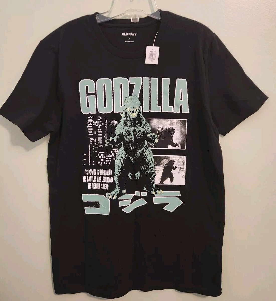 Old Navy Men's XS Short Sleeve GODZILLA Tee Black Green T-Shirt