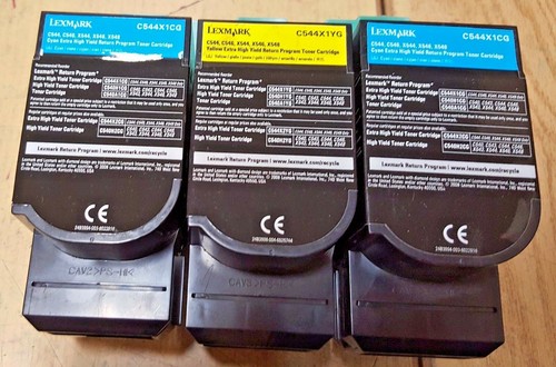 3 MOSTLY NEW Genuine Lexmark C544X1CG C544X1YG Toner Cartridges 70% Toner C544 - 第 1/1 張圖片