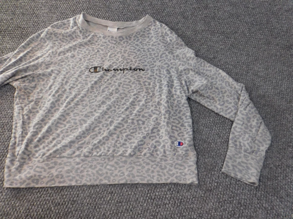 Camisa Champion Mujer Grande Gris Camuflaje Jersey Cuello Redondo Elástico Atlético Foto 2 de 4