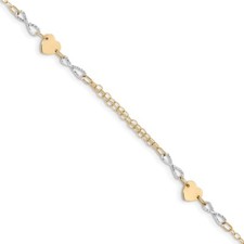 Real 14kt Two-tone Gold Polished Infinity and Heart Chain Bracelet; 7 inch