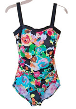 Rose Marie Reid Swimsuit Womens Size 10 One-Piece Ruched Floral Built-in Bra
