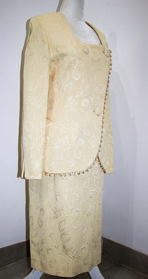 CHRISTIAN DIOR Traje Chaqueta y Falda Pájaro/Jacquard Floral en Almendra Talla 12-14 RARO Foto 2 de 4