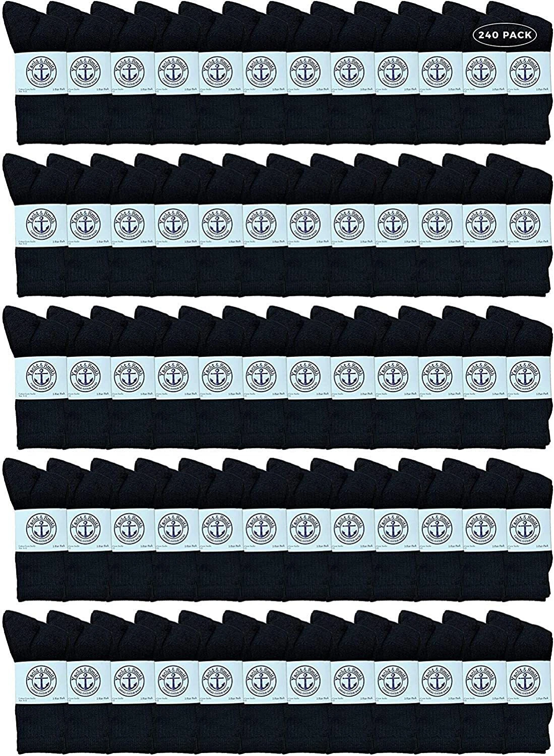 240 Units Women's Premium Cotton Crew Socks Black Size 9-11 - Womens Crew Sock