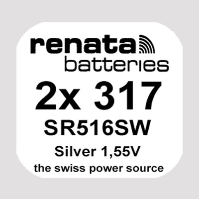 2x Renata 317 Uhren-Batterie Knopfzelle SR516SW Silberoxid Blisterware Neu