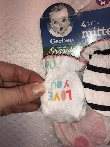 New Gerber 4 Pack Baby Girl Scratch Mittens Gloves 0-3 Months Love Unicorn Pink - Picture 5 of 8